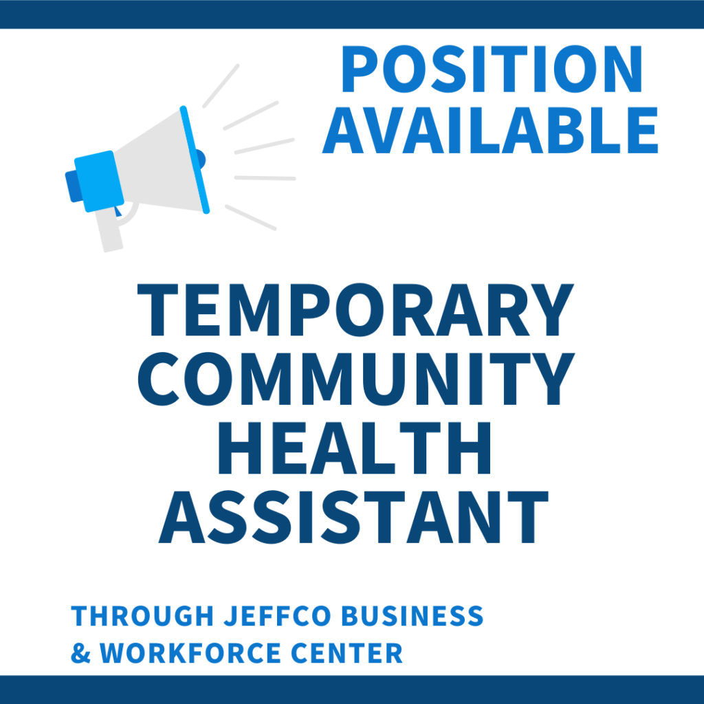 Please help spread the word through your networks that we are hiring a Temporary Community Health Assistant through the Jefferson County Business & Workforce Center. This position is COVID-19 specific and grant funded, so candidates must meet eligibility criteria such as being laid off through no fault of their own, laid off due to the pandemic, being unemployed for 27+ consecutive weeks back from today’s date, and/or closing their business due to COVID-19.   Job Summary:  This position was created due to the COVID-19 pandemic and the related increased need for service delivery and programmatic restructuring. Under minimal supervision, the Temporary Community Health Assistant performs essential hands-on, fast-paced tasks related to moving the pantry back in to the main building while maintaining pantry operations, including procurement and implementation of food distribution, utilizing data systems such as Salesforce, and documenting activities as required by program goals.  The Temporary Community Health Assistant oversees the day-to-day operations, including maintaining temperature and cleaning logs, supporting, and leading volunteers, prepping inventory for Food Share Drivers, creating attractive, welcoming signage and flyers for products and programs in the pantry, increasing the community awareness on the issue of hunger. Additionally, this position will be responsible for transporting products, leading volunteers, and maintaining order and efficiency at Mobile Food Share sites. Responsible for being a representative of the Mountain Resource Center’s mission and facilitating Mobile Food Pantry distributions in a respectful, non-judgmental manner.   Hours:   32-40 Hours/Week Pay:       $18 - $20/Hour (Depending on Skills) To Apply:  Please complete the information in this link and a member of the Jefferson County Business & Workforce Center will contact you shortly: https://forms.jeffco.us/lkukreja/temporary-job-application
